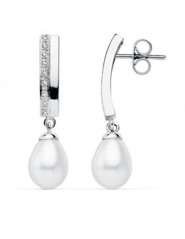 9K PENDIENTES ORO BLANCO PERLA 30X7 MM