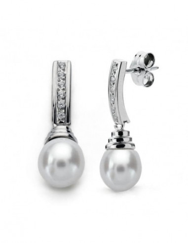 9K PENDIENTES ORO BLANCO PERLA 24X7 MM