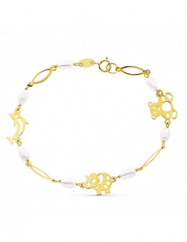 9K PULSERA ORO AMARILLO Y PERLA CON...