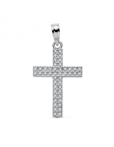 9K CRUZ ORO BLANCO CIRCONITAS 19X15 MM