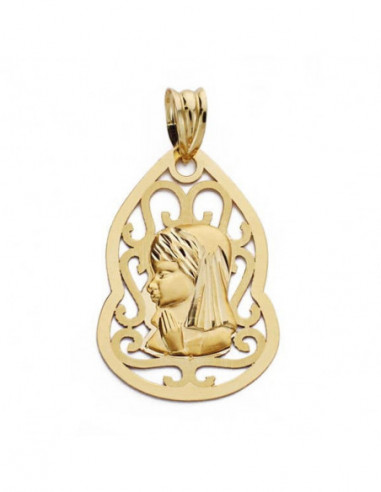 9K MEDALLA VIRGEN NIÑA CALADA 27X18 MM