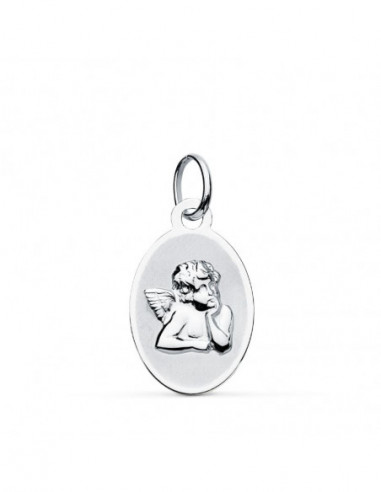 9K MEDALLA ORO BLANCO ANGEL 17X10 M