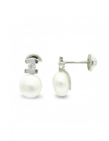 9K PENDIENTES PERLA CIRCONITA 10X6 MM...