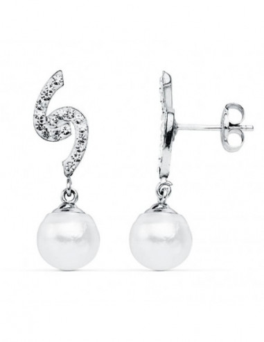 9K PENDIENTES ORO BLANCO PERLA 8 MM...