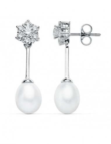 9K PENDIENTES ORO BLANCO PERLA 30X8 MM