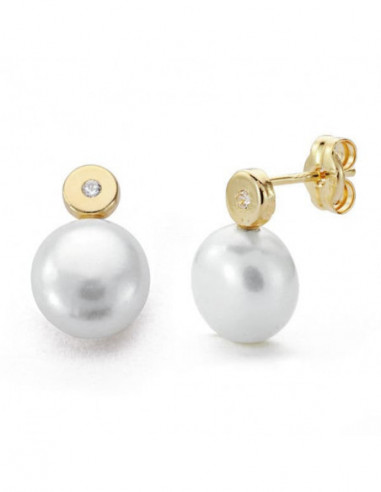 9K PENDIENTES ORO AMARILLO PERLA 12X8 MM