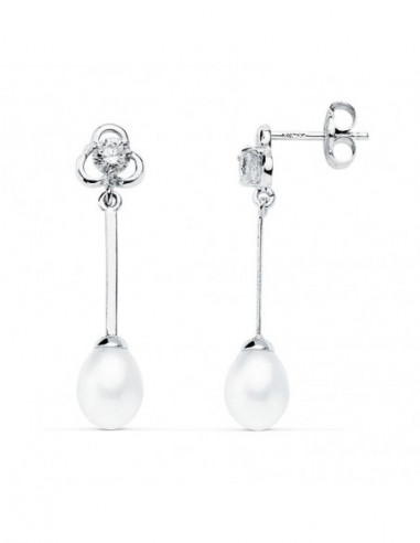9K PENDIENTES LARGOS ORO BLANCO PERLA