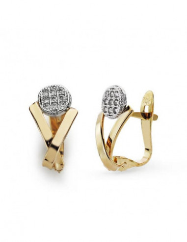 9K PENDIENTES BICOLOR CIRCONITAS 13X7 MM