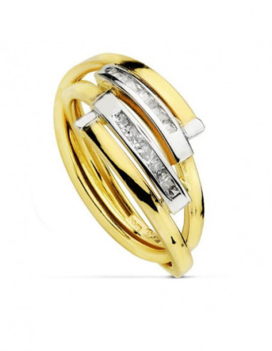 9K SORTIJA ORO BICOLOR CON BANDAS Y...