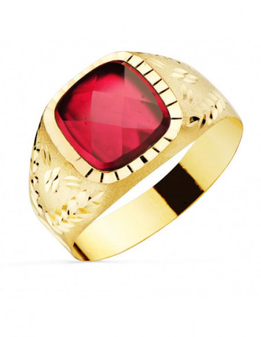 9K SELLO TALLADO PIEDRA ROJA 9 MM