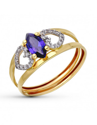 9K SORTIJA ORO BICOLOR PIEDRA AZUL Y...