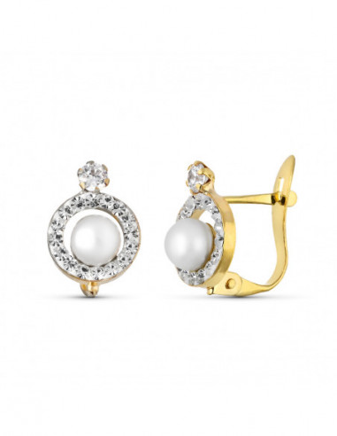 9K PENDIENTES ORO AMARILLO PERLA 10X8 MM