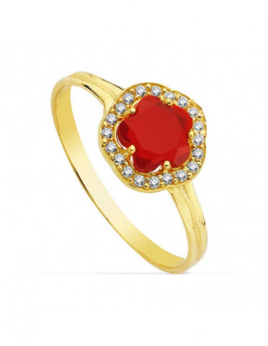 9K SORTIJA FLOR PIEDRA ROJA 6MM...
