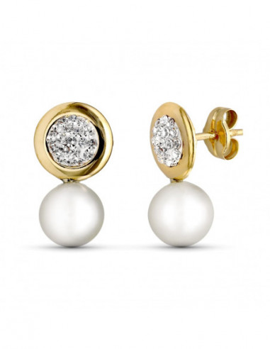 9K 9K PENDIENTES REDONDO Y PERLA 15X8...