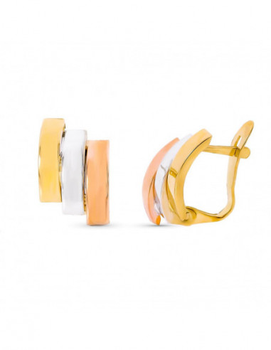 9K PENDIENTES ORO TRICOLOR BANDAS...