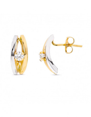 9K PENDIENTES ORO BICOLOR BANDAS CON...