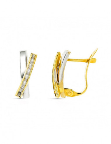 9K PENDIENTES ORO BICOLOR BANDAS CON...