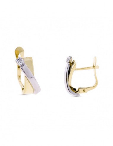 9K PENDIENTES ORO BICOLOR BANDA Y...