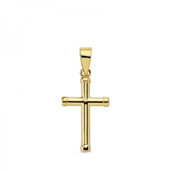 18K CRUZ ORO AMARILLO LISA TUBO HUECO...