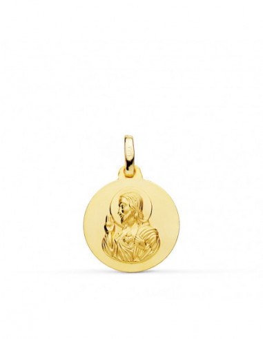 9K MEDALLA CORAZON DE JESUS LISO 14 MM