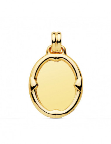 18K CHAPA OVAL BRILLO CON BORDE 26X22 MM