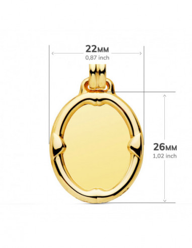 18K CHAPA OVAL BRILLO CON BORDE 26X22 MM
