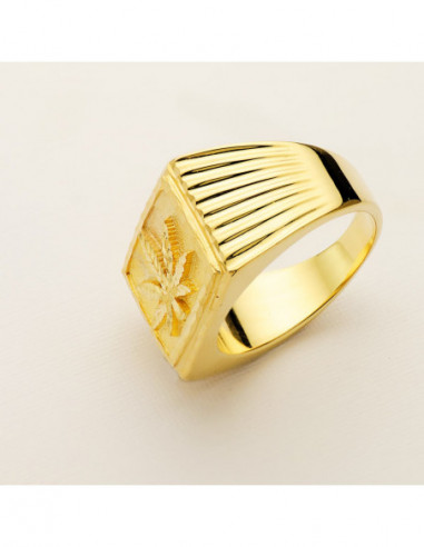 18K SELLO ORO AMARILLO HOJA MARIHUNA...