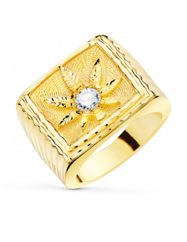 18K SELLO ORO AMARILLO HOJA MARIHUNA...