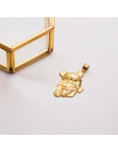 18K CABEZA CRISTO CON CRUZ 35X25 MM