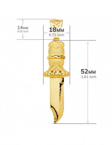 18K COLGANTE PUÑAL TALLADO 52X18 MM
