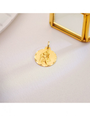 18K MEDALLA SAN CRISTOBAL TALLADA 22 MM