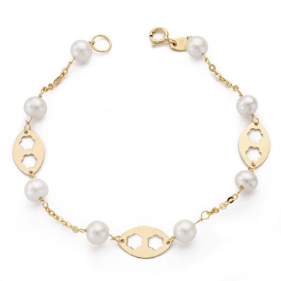18K PULSERA COMUNION PERLA...