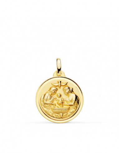 18K. MEDALLA NUEVO BAUTISMO BISEL 18 MM