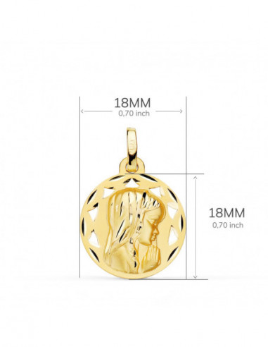 18K MEDALLA CALADA VIRGEN NIÑA PERFIL...