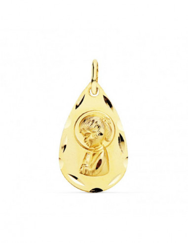 18K MEDALLA VIRGEN NIÑA LAGRIMA 19X11 MM