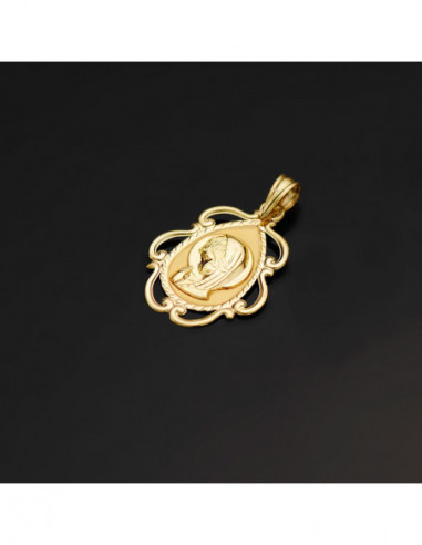 18K MEDALLA VIRGEN NIÑA CERCO CALADO...