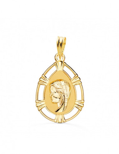 18K MEDALLA VIRGEN NIÑA LAGRIMA 23X15 MM