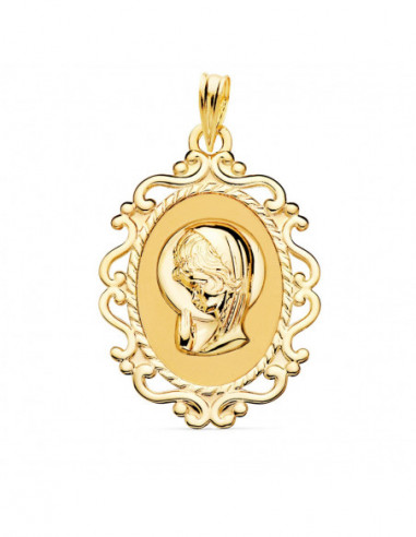 18K MEDALLA VIRGEN NIÑA CERCO CALADO...