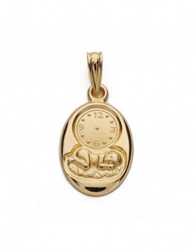 18K MEDALLA NIÑO Y RELOJ 20X12 MM