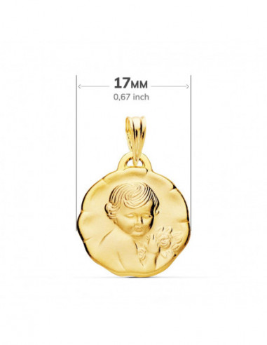 18K MEDALLA ANGEL NIÑO DE LA FLOR 17 MM
