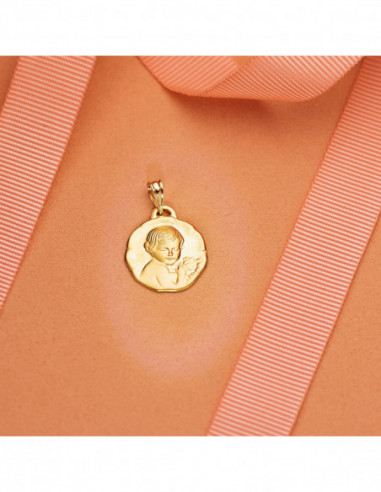 18K MEDALLA ANGEL NIÑO DE LA FLOR 17 MM