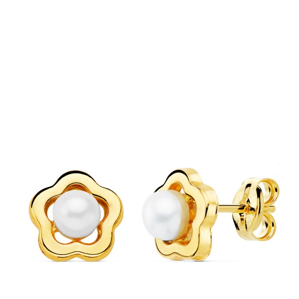 18K PENDIENTES ORO AMARILLO FLOR 8X8...