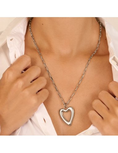 COLLAR MUJER HEARTS LARGO PLATEADO...