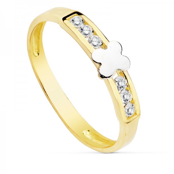 SORTIJA ORO BICOLOR CIRCONITAS FLOR