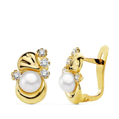 18K PENDIENTES PERLA Y...