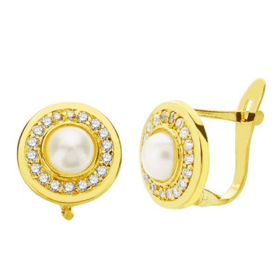 18K PENDIENTES PERLA Y...