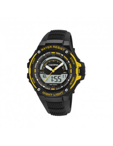RELOJ CALYPSO STREET NEGRO Y AMARILLO...
