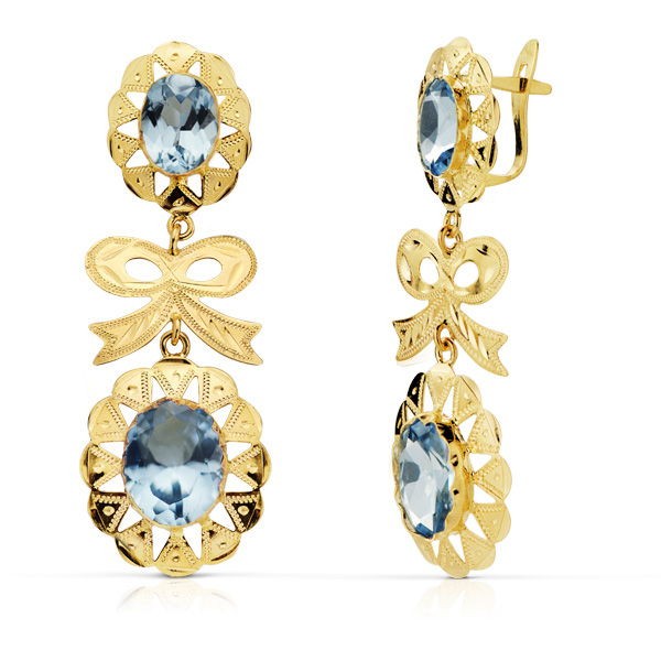 18K PENDIENTES CUBANA LAZO AGUAMARINA...