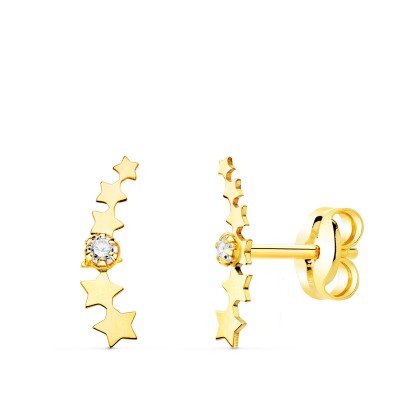 18K PENDIENTES ORO AMARILLO TREPADOR MINI ESTRELLAS CON CIRCONITA. 10 X 2,5 MM