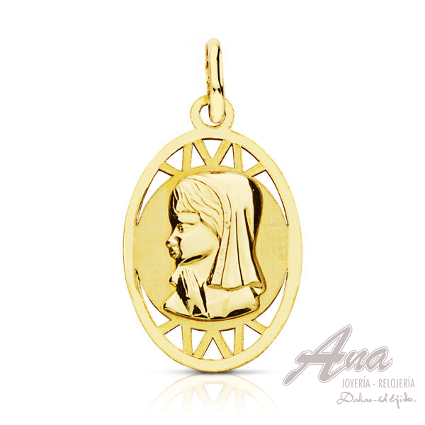 9K MEDALLA VIRGEN NIÑA OVAL. 21X12 MM